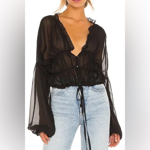 SNDYS. Tops - SNDYS Black Sheer Blouse Women’s Bali Top in Black Long Sleeve size 2